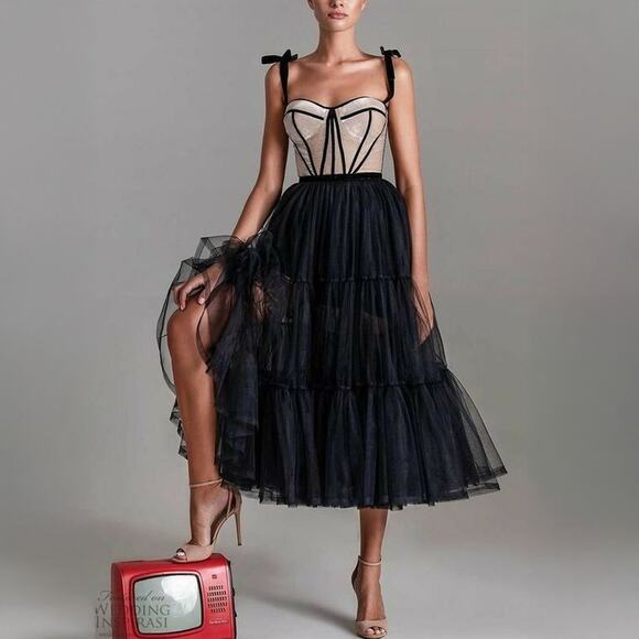 Milla Dresses & Skirts - Milla Black Velvet Corset Tulle Midi Princess Dress Size XXS